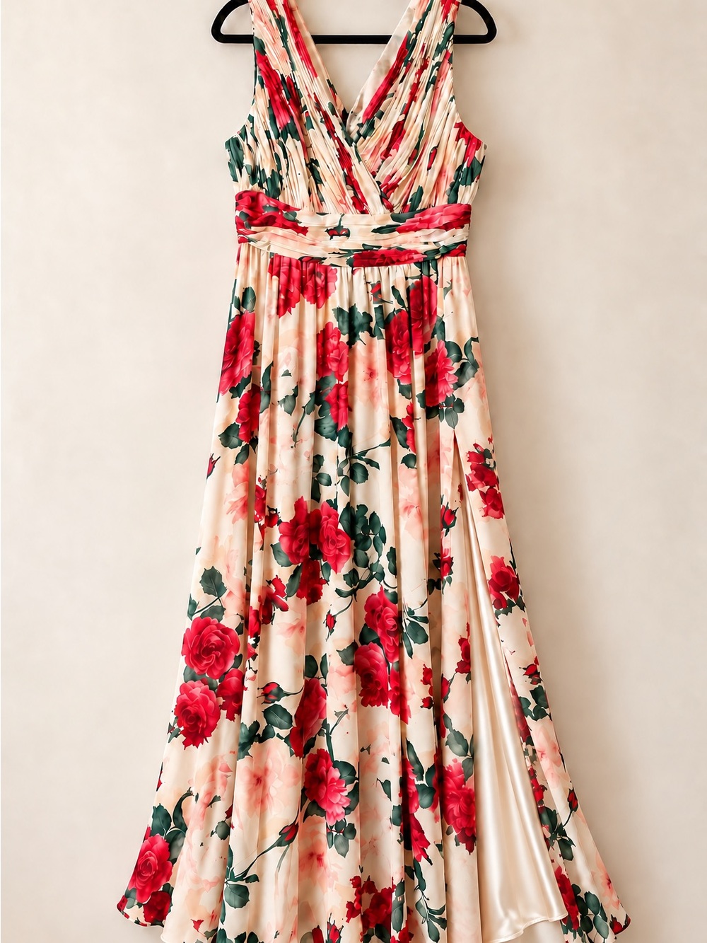 Calvin Klein Cream Maxi Dress with Red Floral Print